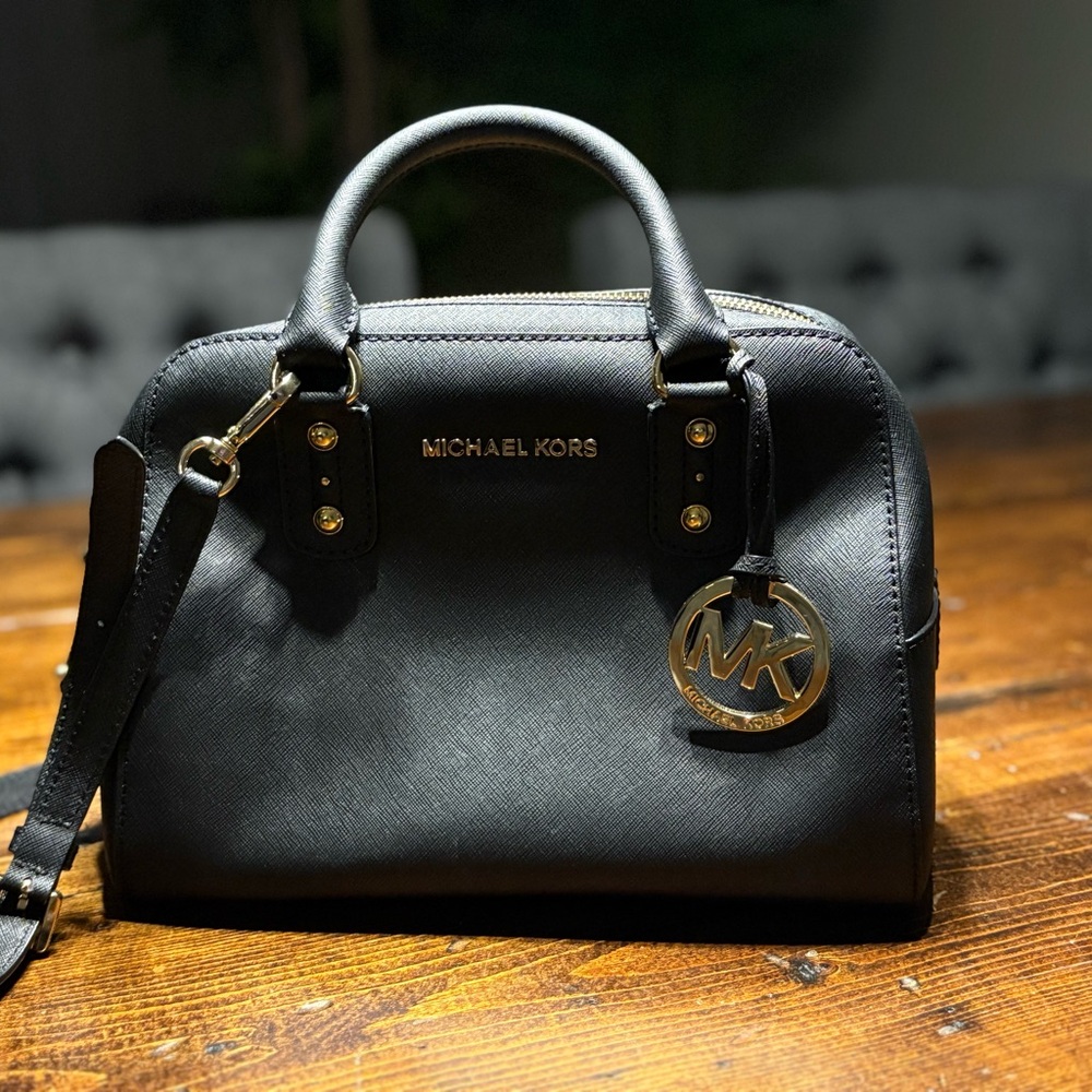 Michael Kors Black Satchel with Gold Accents